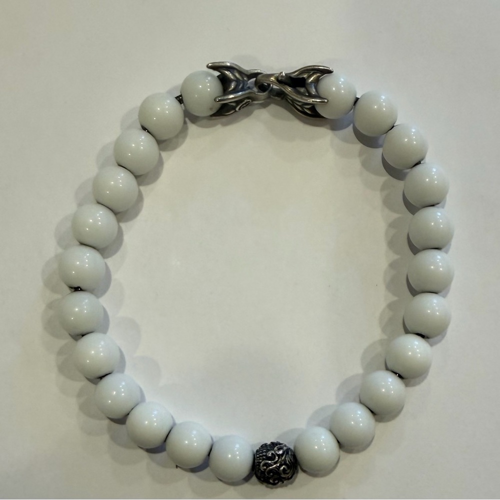 David Yurman Sterling Silver & White Agate Spiritual Bead Bracelet